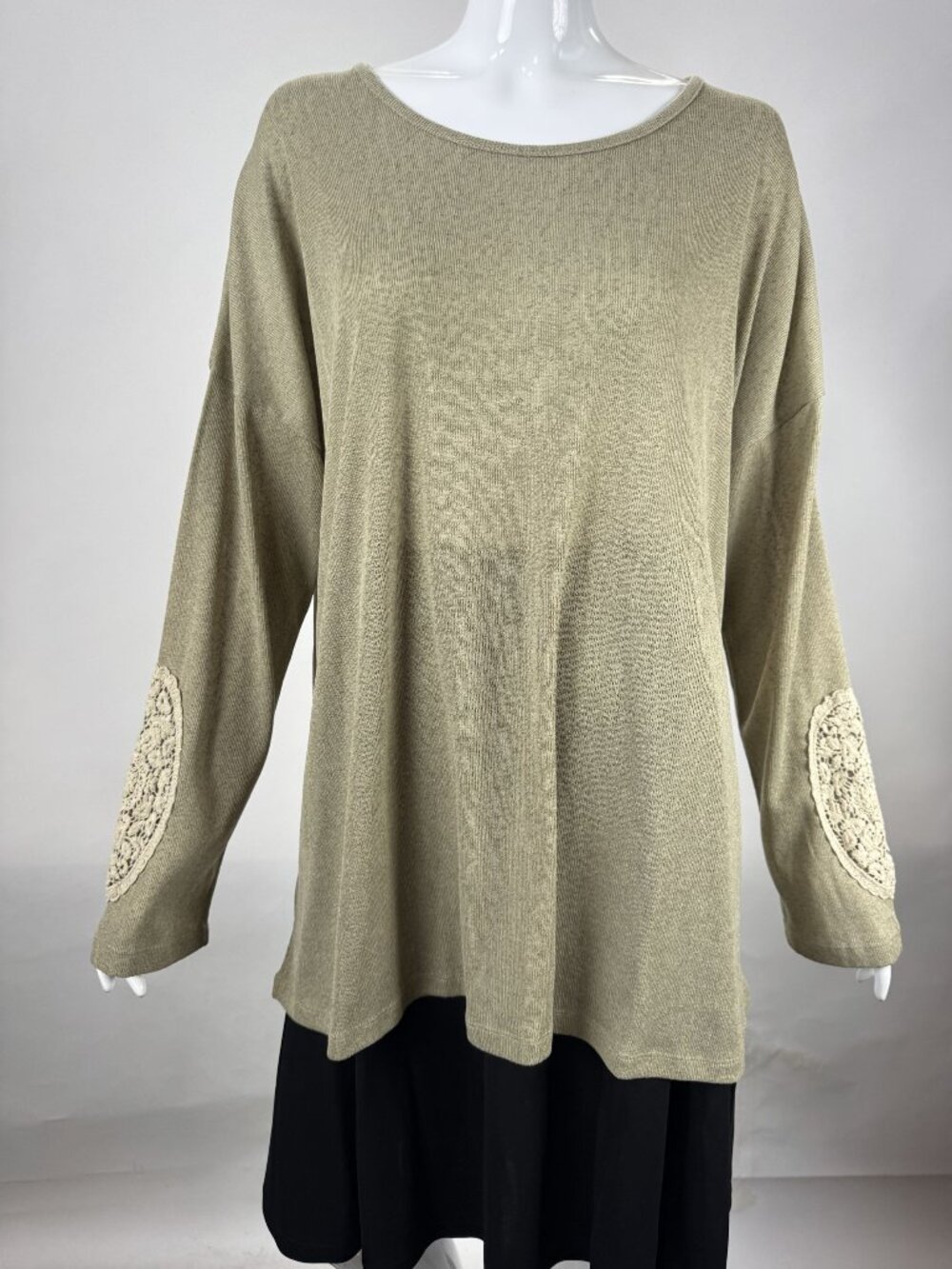 Simply Noelle Womens Beige Long Sleeve Tunic With Crochet Elbow Patches XXL (16-